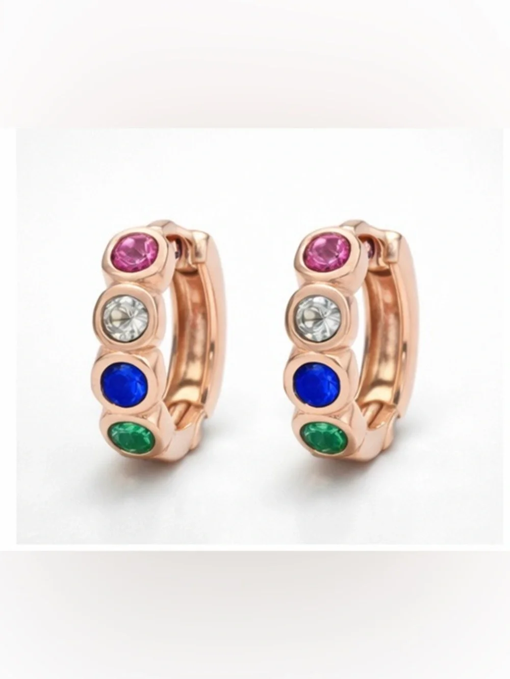 ✨Rose Gold Mini Hoop Earrings | Multicolor Crystal Huggies✨ - Picture 1 of 6